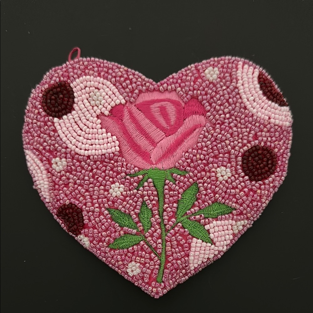 Pink Heart Embroidered Beaded wallet